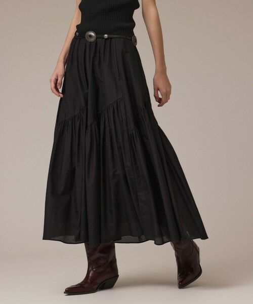 グレース　コンチネンタル　デニムロングスカート　ティアード　刺繍　ベルト グレース コンチネンタル デニムロングスカート ティアード 刺繍