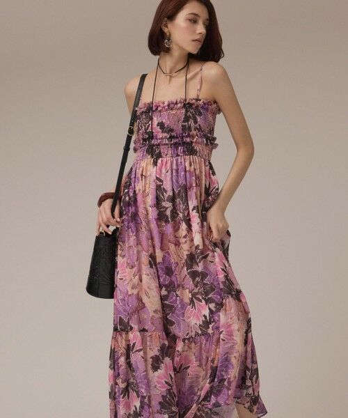 GRACE CONTINENTAL/グレースコンチネンタル タイダイリーフプリントワンピース ラベンダー 36 GRACE CONTINENTAL/グレースコンチネンタル タイダイリーフプリントワンピース ラベンダー 36