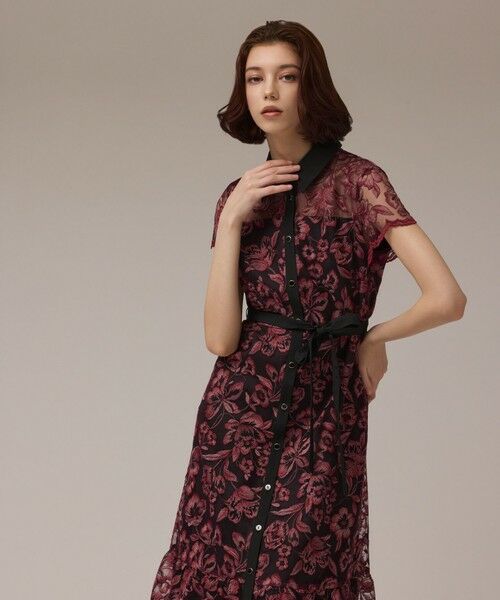 GRACE CONTINENTAL/グレースコンチネンタル チュールフラワー刺繍ワンピース ボルドー 36