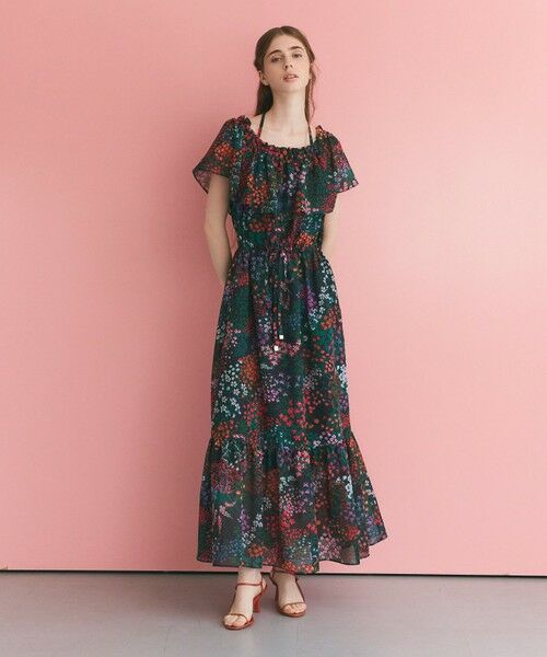 GRACE CONTINENTAL/グレースコンチネンタル ボタニカルプリントワンピース ブラック 38