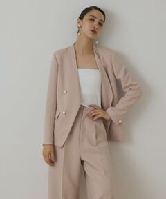 マックスアンドコー イタリア製コットン ツイード調 ノーカラージャケット ピンク マックスアンドコー イタリア製コットン ツイード調 ノーカラー