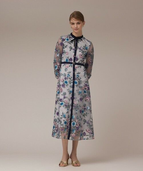 GRACE CONTINENTAL/グレースコンチネンタル マルチ刺繍フレアワンピース グレー 38