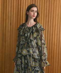 ラメストライププリントブラウス