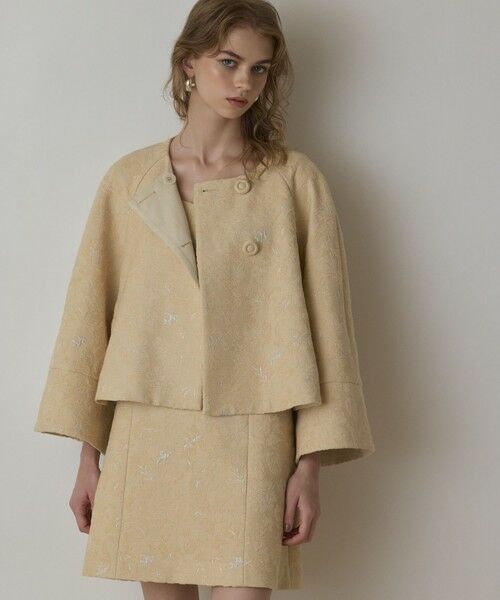 GRACE CONTINENTAL / グレースコンチネンタル ノーカラージャケット | サラサジャガードケープジャケット | 詳細8