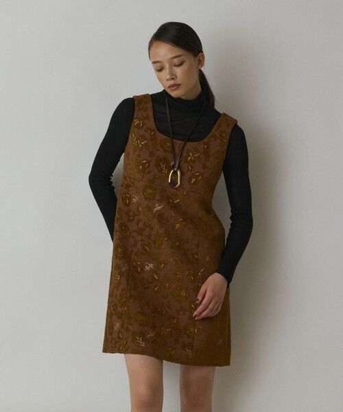 GRACE CONTINENTAL/グレースコンチネンタル サラサジャガードミニワンピース ブラウン 38 GRACE CONTINENTAL/グレースコンチネンタル サラサジャガードミニワンピース ブラウン 38