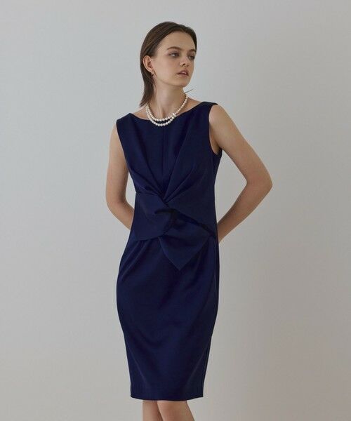 GRACE CONTINENTAL / グレースコンチネンタル ドレス | サテンクロスドレープワンピース(ネイビー)