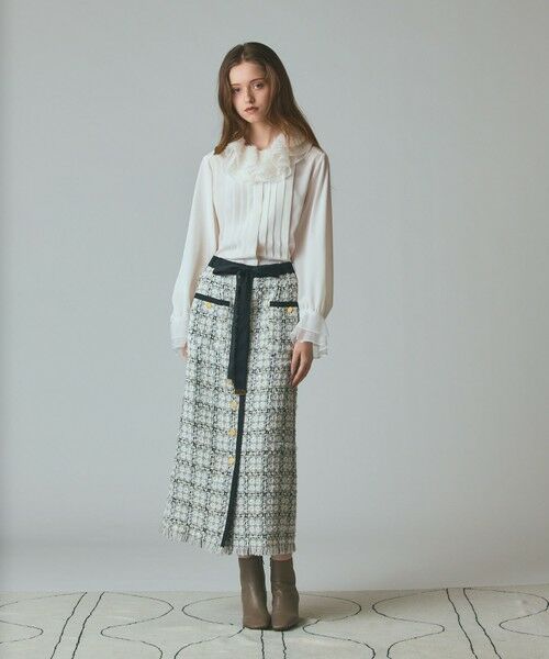 GRACE CONTINENTAL / グレースコンチネンタル ミニ・ひざ丈スカート | トリミングツイードスカート(ホワイト)