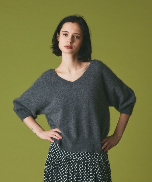 GRACE CONTINENTAL/グレースコンチネンタル カシミヤファートップ グレー 36