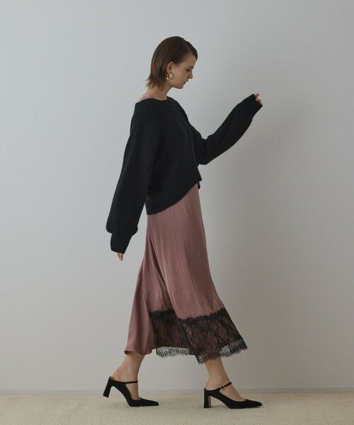 GRACE CONTINENTAL/グレースコンチネンタル サテンレースニットワンピース ブラック 36