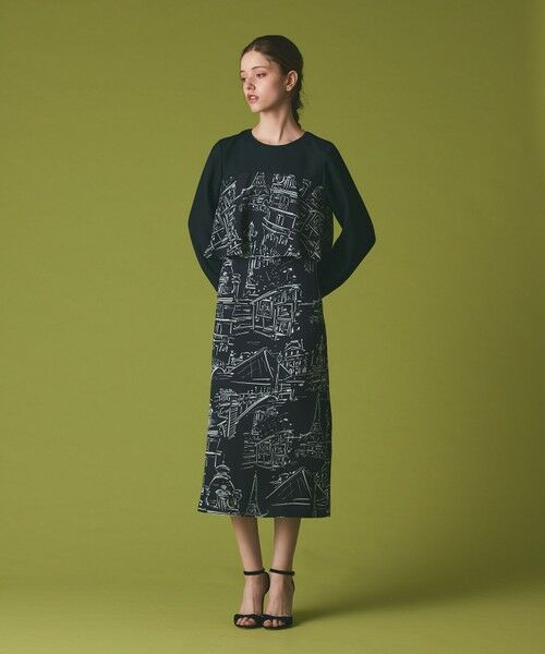 GRACE CONTINENTAL/グレースコンチネンタル プリントコンビドレス ブラック 36