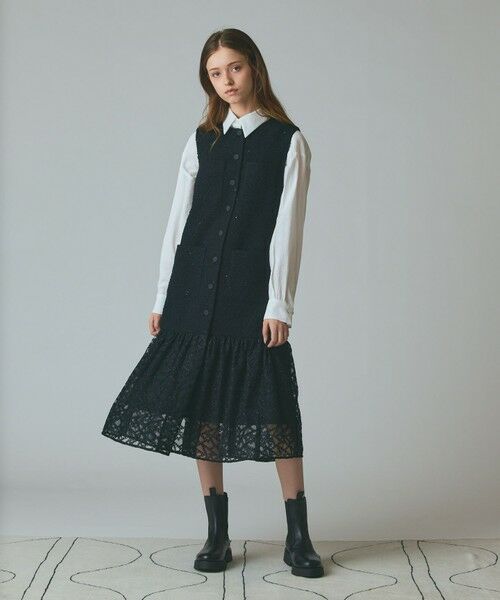 GRACE CONTINENTAL / グレースコンチネンタル ドレス | チュールコンビツイードワンピース | 詳細7