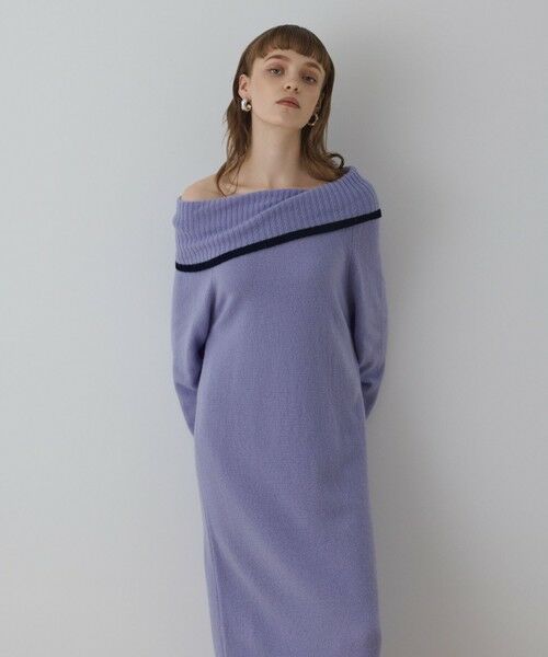 GRACE CONTINENTAL / グレースコンチネンタル ロング・マキシ丈ワンピース | バイカラーオフショルニットワンピース | 詳細5