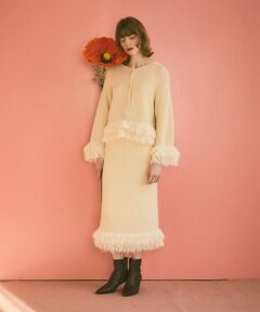 GRACE CONTINENTAL / グレースコンチネンタル ミニ・ひざ丈スカート | ラメフェザーフリンジスカート