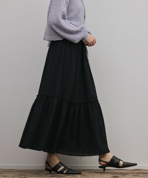GRACE CONTINENTAL / グレースコンチネンタル ロング・マキシ丈スカート | ティアードエンブロイダリースカート（ブラック）