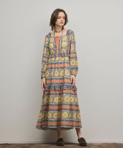 GRACE CONTINENTAL / グレースコンチネンタル ロング・マキシ丈ワンピース | フラワープリントレースアップワンピース