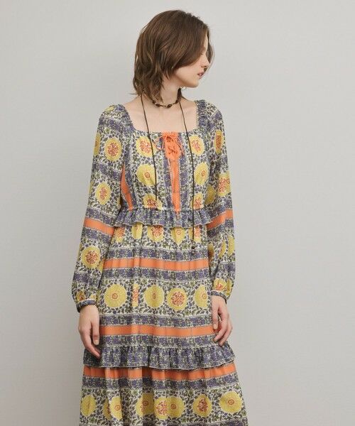 GRACE CONTINENTAL / グレースコンチネンタル ロング・マキシ丈ワンピース | フラワープリントレースアップワンピース | 詳細5