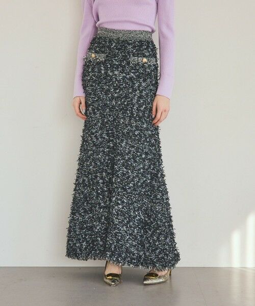 GRACE CONTINENTAL / グレースコンチネンタル ミニ・ひざ丈スカート | ツイーディーニットスカート（ブラック）