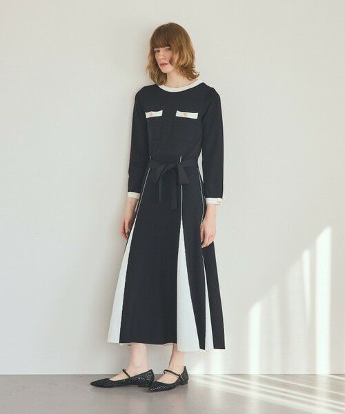 GRACE CONTINENTAL / グレースコンチネンタル ミニ丈・ひざ丈ワンピース | ニットバイカラージャガードワンピース（ブラック）