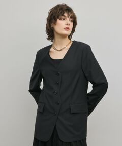 GRACE CONTINENTAL / グレースコンチネンタル ノーカラージャケット | デザインフロントジャケット