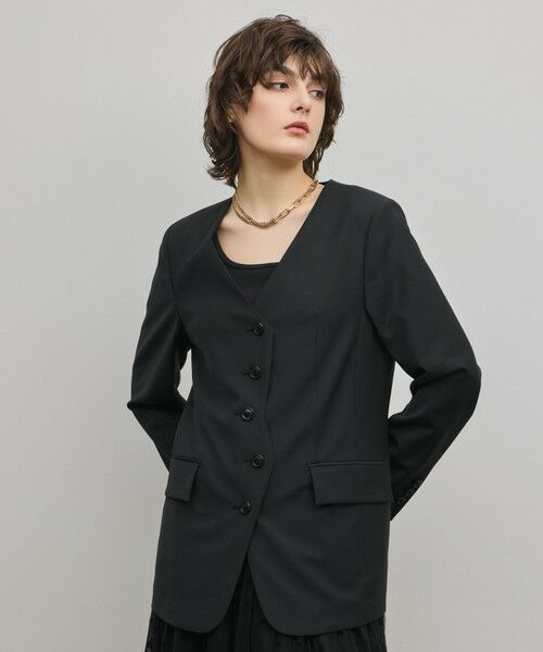 GRACE CONTINENTAL / グレースコンチネンタル ノーカラージャケット | デザインフロントジャケット（ブラック）