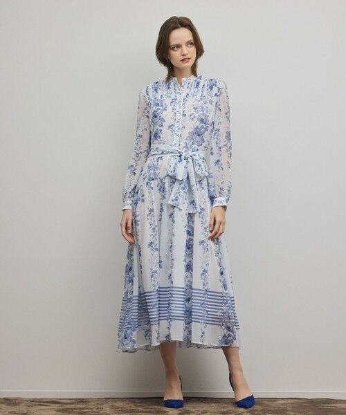 GRACE CONTINENTAL / グレースコンチネンタル ロング・マキシ丈ワンピース | フラワープリントティアードワンピース（ホワイト）