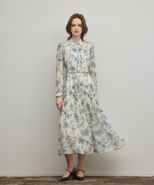 GRACE CONTINENTAL / グレースコンチネンタル ロング・マキシ丈ワンピース | フラワープリントプリーツワンピース（ベージュ）
