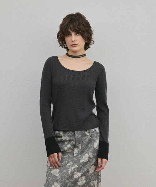 GRACE CONTINENTAL / グレースコンチネンタル ニット・セーター | バイカラーリブニットトップ（チャコール）