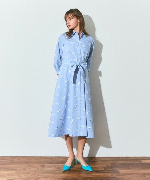 GRACE CONTINENTAL / グレースコンチネンタル ミニ丈・ひざ丈ワンピース | ヒールプリントシャツドレス（ブルー）