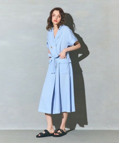 GRACE CONTINENTAL / グレースコンチネンタル ミニ丈・ひざ丈ワンピース | リネンタッチミリタリードレス（サックス）