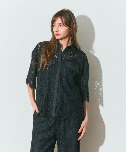 GRACE CONTINENTAL / グレースコンチネンタル シャツ・ブラウス | レースコンビシャツ（ブラック）