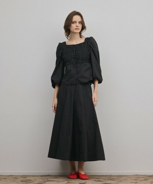 GRACE CONTINENTAL / グレースコンチネンタル ロング・マキシ丈スカート | ラメドットタフタジャガードスカート（ブラック）