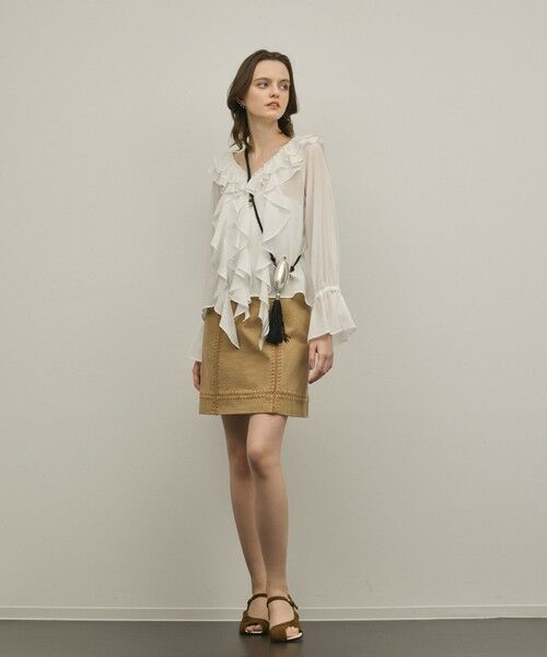 GRACE CONTINENTAL / グレースコンチネンタル ミニ・ひざ丈スカート | ラインembミニスカート（キャメル）