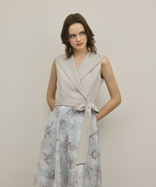 GRACE CONTINENTAL / グレースコンチネンタル ドレス | カシュクールフラワープリントワンピース（グレー）