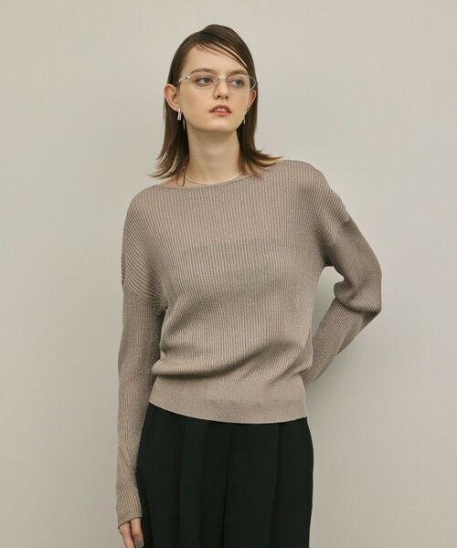 GRACE CONTINENTAL / グレースコンチネンタル ニット・セーター | ラメリブクルーニットトップ（グレー）