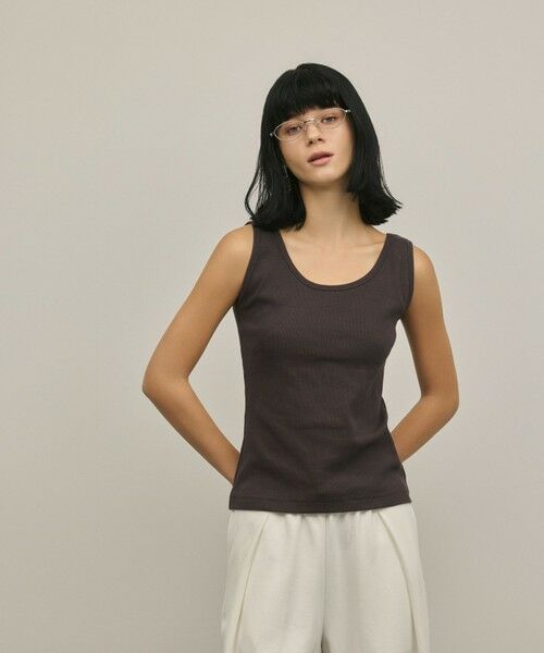 GRACE CONTINENTAL / グレースコンチネンタル タンクトップ | テレコノースリーブトップ（ブラウン）