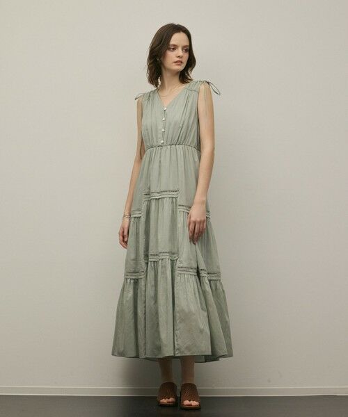 GRACE CONTINENTAL / グレースコンチネンタル ロング・マキシ丈ワンピース | コットンシルクティアードワンピース（グリーン）