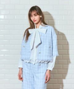 GRACE CONTINENTAL / グレースコンチネンタル ノーカラージャケット | ハーフスリーブツイードジャケット