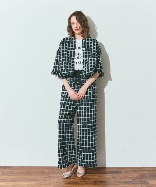 GRACE CONTINENTAL / グレースコンチネンタル ノーカラージャケット | ハーフスリーブツイードジャケット（ブラック）