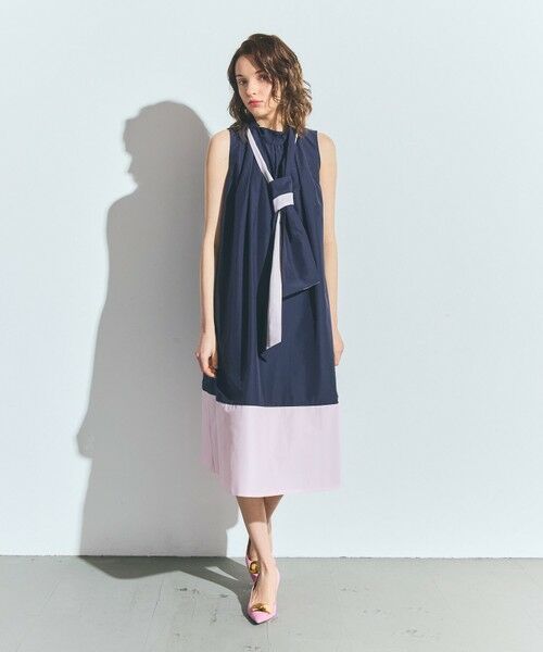 GRACE CONTINENTAL / グレースコンチネンタル ロング・マキシ丈ワンピース | ライトタッサーAラインドレス（ネイビー）