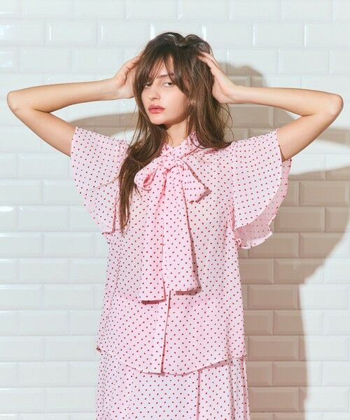 GRACE CONTINENTAL / グレースコンチネンタル シャツ・ブラウス | ドットジャガードボウタイブラウス（ピンク）