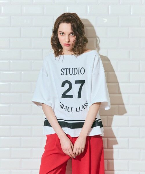 GRACE CONTINENTAL / グレースコンチネンタル カットソー | ナンバープリントループ裏毛トップ（ホワイト）