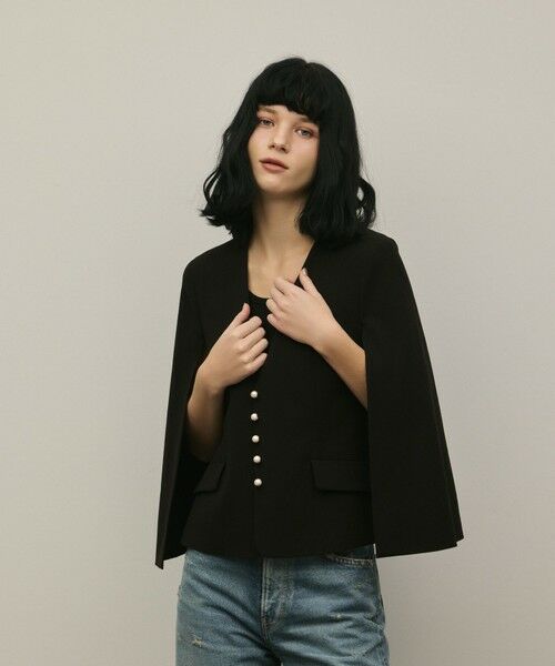 GRACE CONTINENTAL / グレースコンチネンタル ノーカラージャケット | トリアセケープスリーブジャケット（ブラック）