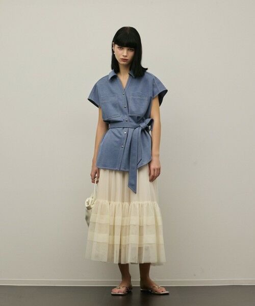 GRACE CONTINENTAL / グレースコンチネンタル ミニ・ひざ丈スカート | チュールティアードスカート（キナリ）