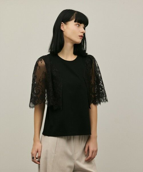 GRACE CONTINENTAL / グレースコンチネンタル カットソー | レースフレアカットトップ（ブラック）