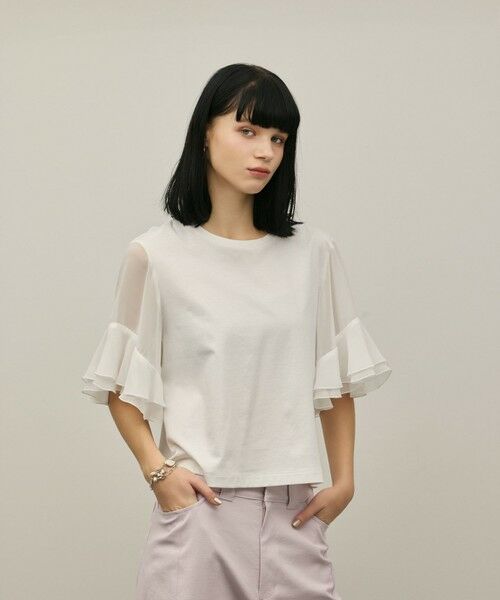 GRACE CONTINENTAL / グレースコンチネンタル カットソー | シフォンスリーブカットトップ（ホワイト）