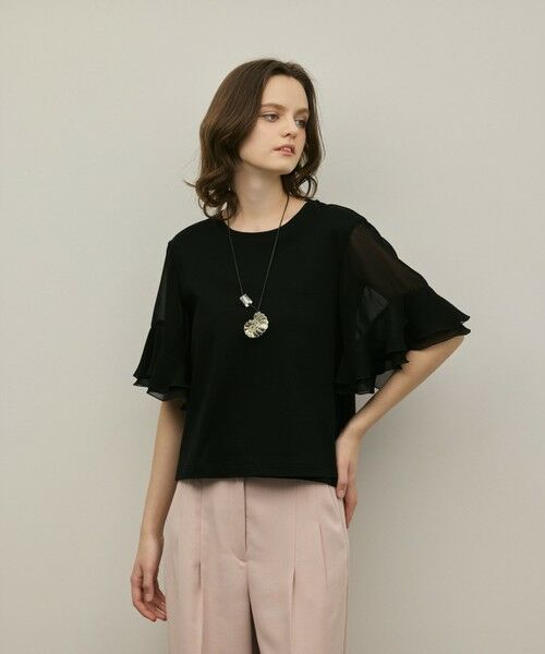 GRACE CONTINENTAL / グレースコンチネンタル カットソー | シフォンスリーブカットトップ（ブラック）