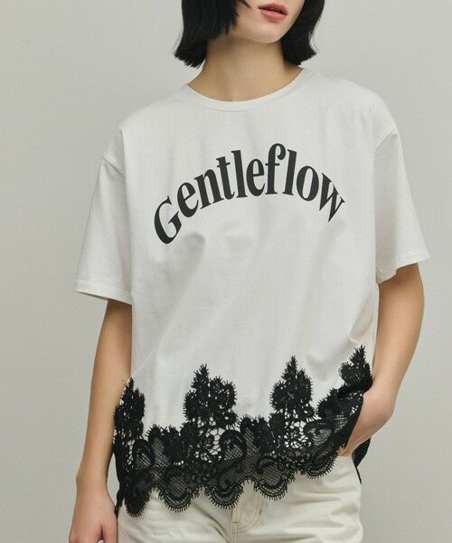 GRACE CONTINENTAL / グレースコンチネンタル カットソー | レースヘムロゴTシャツ（ホワイト）