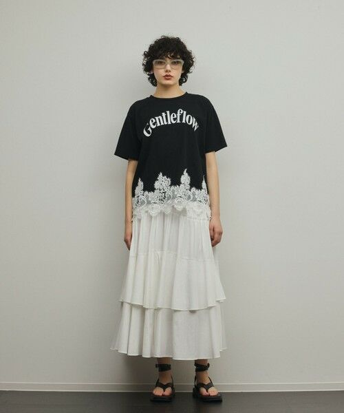 GRACE CONTINENTAL / グレースコンチネンタル カットソー | レースヘムロゴTシャツ（ブラック）