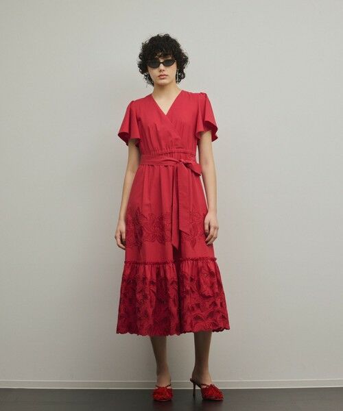GRACE CONTINENTAL / グレースコンチネンタル ロング・マキシ丈ワンピース | カットワーク刺繍ワンピース(レッド)