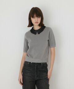 GRACE CONTINENTAL / グレースコンチネンタル その他トップス | レースカラーラメニットトップ